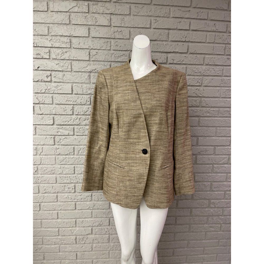 Lafayette 148 Tan Linen Blend Asymmetric Neckline  Blazer Size 10